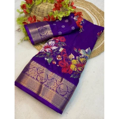 Women's Jacquard Printed Saree With Unstitched Blouse 5.5Mtr (Purple)