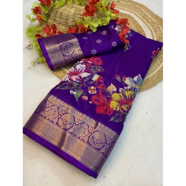 Women's Jacquard Printed Saree With Unstitched Blouse 5.5Mtr (Purple)