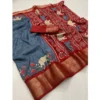 Women's Dola Silk Printed Saree With Unstitched Blouse 5.5Mtr (Grey) - Image 2