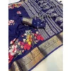 Women's Jacquard Printed Saree With Unstitched Blouse 5.5Mtr (Navy Blue) - Image 2