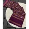 Women's Dola Silk Printed Saree With Unstitched Blouse 5.5Mtr (Wine)