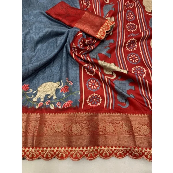 Women's Dola Silk Printed Saree With Unstitched Blouse 5.5Mtr (Grey) - Image 2