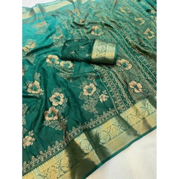 Women's Jacquard Printed Saree With Unstitched Blouse 5.5Mtr (Green) - Image 2