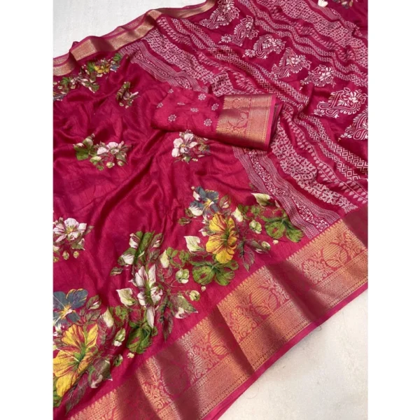 Women's Jacquard Printed Saree With Unstitched Blouse 5.5Mtr (Pink) - Image 2