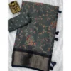 Women's Cotton Zari Printed Saree With Unstitched Blouse 5.5Mtr (Grey)