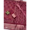 Women's Dola Silk Printed Saree With Unstitched Blouse 5.5Mtr (Maroon)