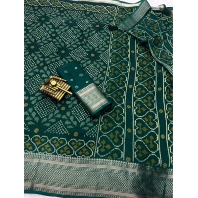 Women's Dola Silk Printed Saree With Unstitched Blouse 5.5Mtr (Green)