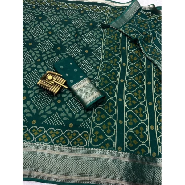 Women's Dola Silk Printed Saree With Unstitched Blouse 5.5Mtr (Green)