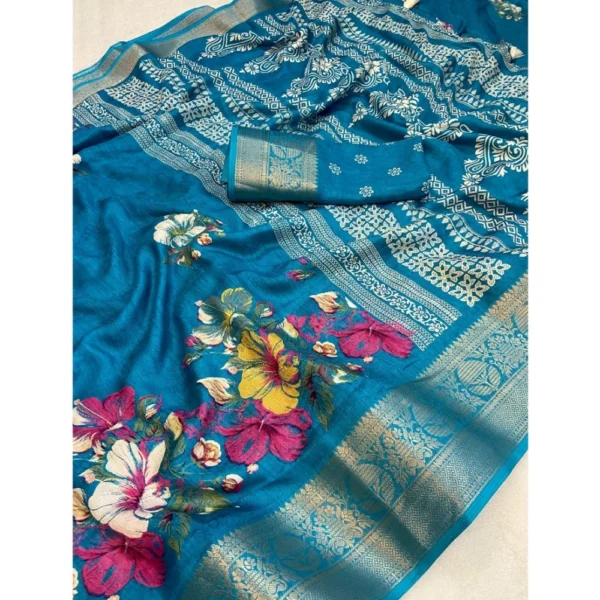 Women's Jacquard Printed Saree With Unstitched Blouse 5.5Mtr (Sky Blue) - Image 2