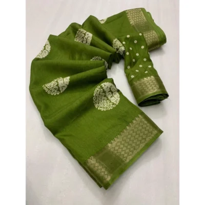 Women's Cotton Crape Printed Saree With Unstitched Blouse 5.5Mtr (Green)