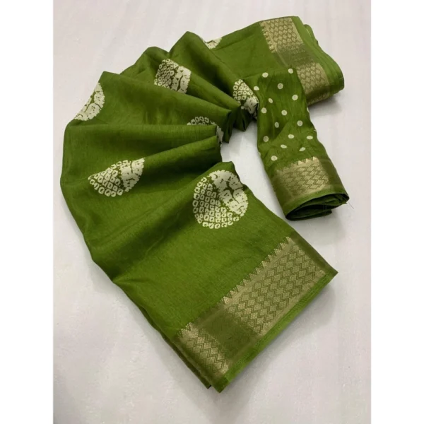 Women's Cotton Crape Printed Saree With Unstitched Blouse 5.5Mtr (Green)