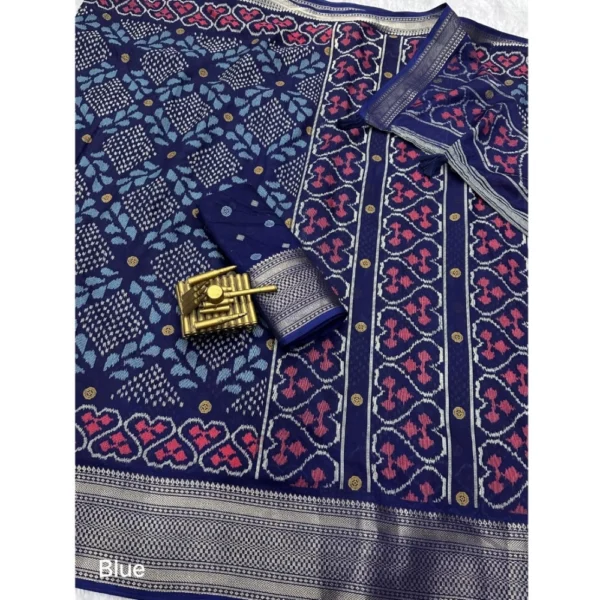 Women's Dola Silk Printed Saree With Unstitched Blouse 5.5Mtr (Blue)