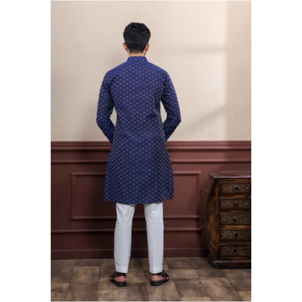 Men's Casual Cotton Printed Full Sleeve Kurta Pyjama Set (Blue) - Image 4