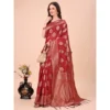 Women's Cotton Printed Saree With Unstitched Blouse 5.5Mtr (Maroon) - Image 2
