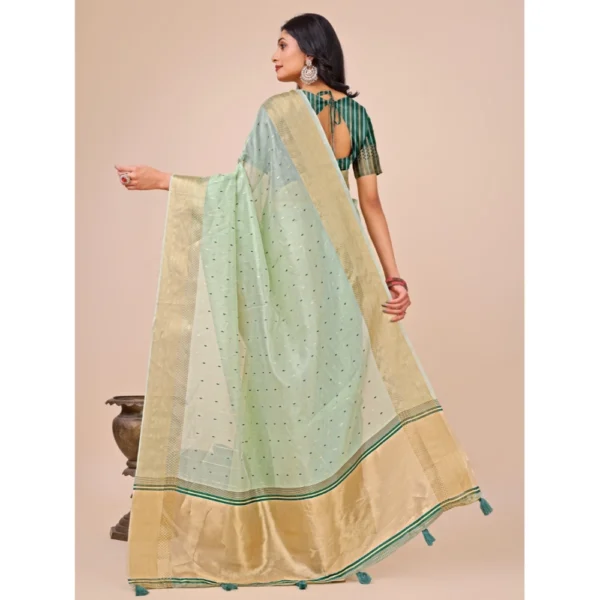 Women's Organza Printed Saree With Unstitched Blouse 5.5Mtr (Olive Green) - Image 2