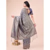 Women's Cotton Printed Saree With Unstitched Blouse 5.5Mtr (Navy Blue) - Image 3