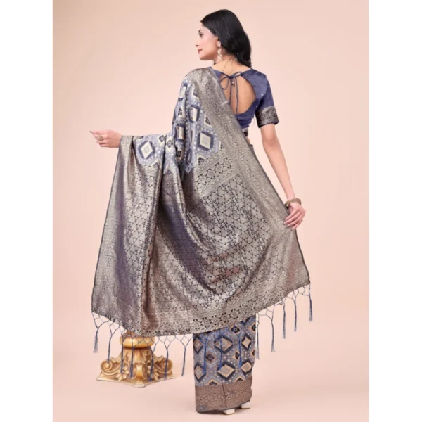 Women's Cotton Printed Saree With Unstitched Blouse 5.5Mtr (Navy Blue) - Image 3