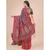 Women's Cotton Printed Saree With Unstitched Blouse 5.5Mtr (Red) - Image 3