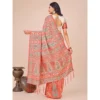 Women's Cotton Printed Saree With Unstitched Blouse 5.5Mtr (Cream) - Image 3