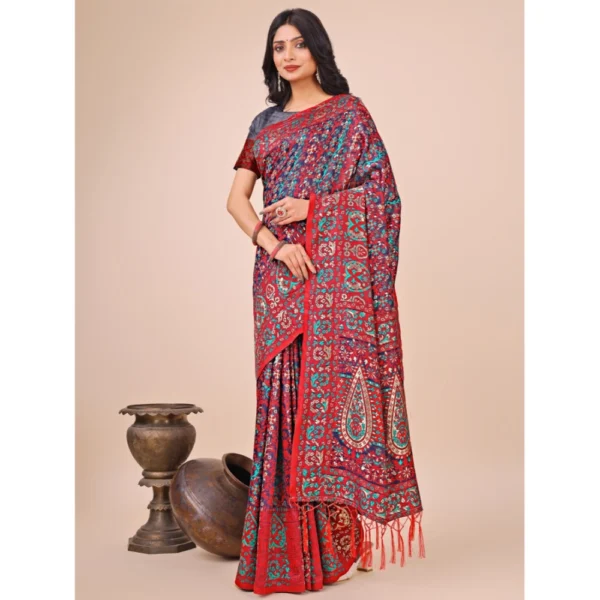 Women's Cotton Printed Saree With Unstitched Blouse 5.5Mtr (Pink) - Image 2
