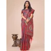 Women's Cotton Printed Saree With Unstitched Blouse 5.5Mtr (Red) - Image 2
