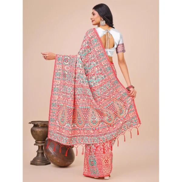 Women's Cotton Printed Saree With Unstitched Blouse 5.5Mtr (White) - Image 3
