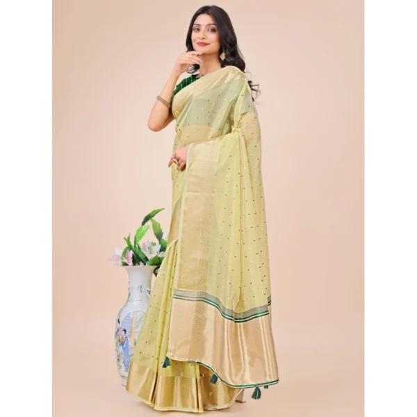 Women's Organza Printed Saree With Unstitched Blouse 5.5Mtr (Light Green) - Image 2