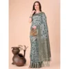 Women's Cotton Printed Saree With Unstitched Blouse 5.5Mtr (Green) - Image 2
