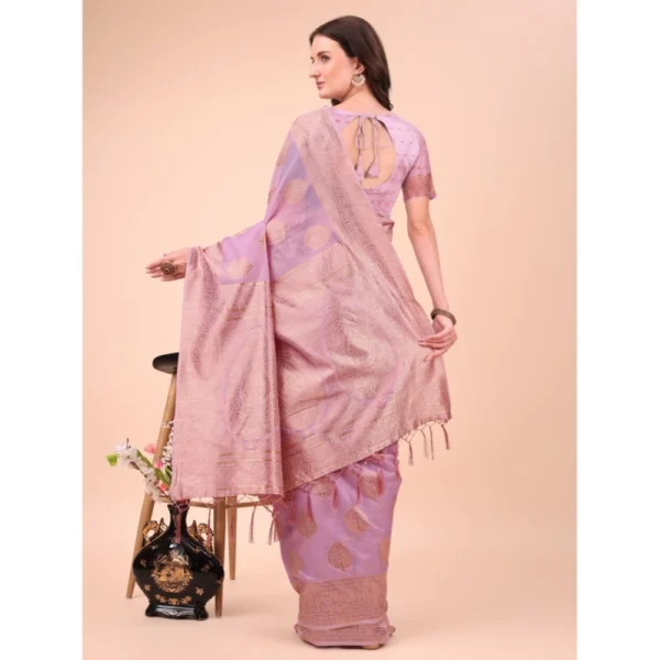 Women's Cotton Printed Saree With Unstitched Blouse 5.5Mtr (Light Pink) - Image 3
