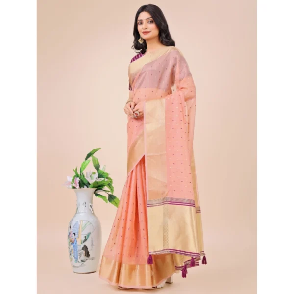 Women's Organza Printed Saree With Unstitched Blouse 5.5Mtr (Light Pink) - Image 2