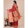 Women's Linen Cotton Printed Saree With Unstitched Blouse 5.5Mtr (Red) - Image 3