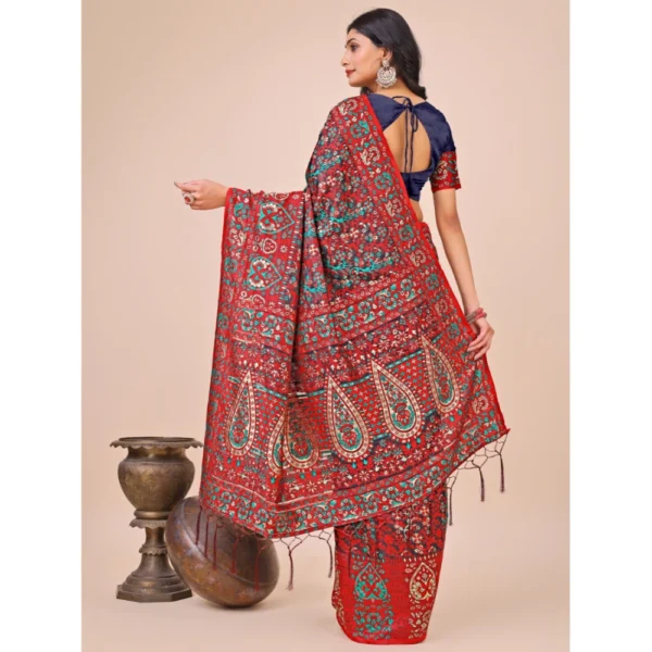 Women's Cotton Printed Saree With Unstitched Blouse 5.5Mtr (Pink) - Image 3