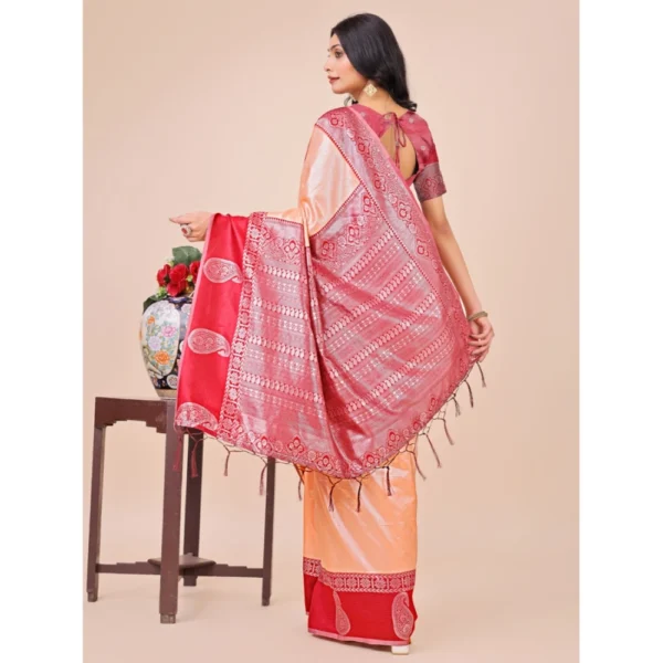 Women's Lichi Silk Printed Saree With Unstitched Blouse 5.5Mtr (Peach) - Image 3
