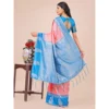 Women's Lichi Silk Printed Saree With Unstitched Blouse 5.5Mtr (Peach) - Image 3