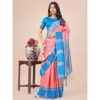 Women's Lichi Silk Printed Saree With Unstitched Blouse 5.5Mtr (Peach) - Image 2