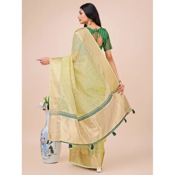 Women's Organza Printed Saree With Unstitched Blouse 5.5Mtr (Light Green) - Image 3