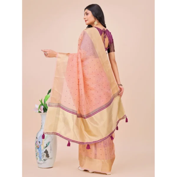 Women's Organza Printed Saree With Unstitched Blouse 5.5Mtr (Light Pink) - Image 3