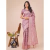 Women's Linen Cotton Printed Saree With Unstitched Blouse 5.5Mtr (Purple)