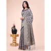 Women's Cotton Printed Saree With Unstitched Blouse 5.5Mtr (Navy Blue) - Image 2