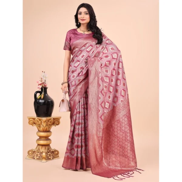 Women's Cotton Printed Saree With Unstitched Blouse 5.5Mtr (Pink) - Image 2