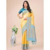 Women's Lichi Silk Printed Saree With Unstitched Blouse 5.5Mtr (Yellow)