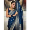 Women's Silk Printed Saree With Unstitched Blouse 5.5Mtr (Rama) - Image 2