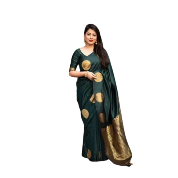 Women's Silk Printed Saree With Unstitched Blouse 5.5Mtr (Green) - Image 3