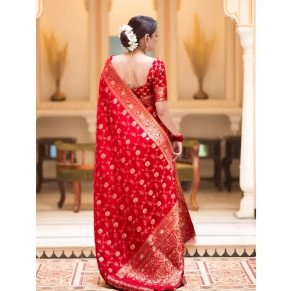 Women's Silk Printed Saree With Unstitched Blouse 5.5Mtr (Red) - Image 3