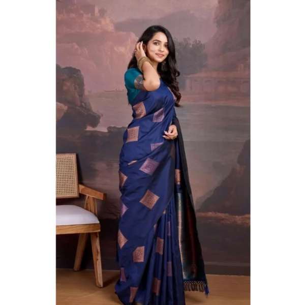 Women's Silk Printed Saree With Unstitched Blouse 5.5Mtr (Navy Blue) - Image 2