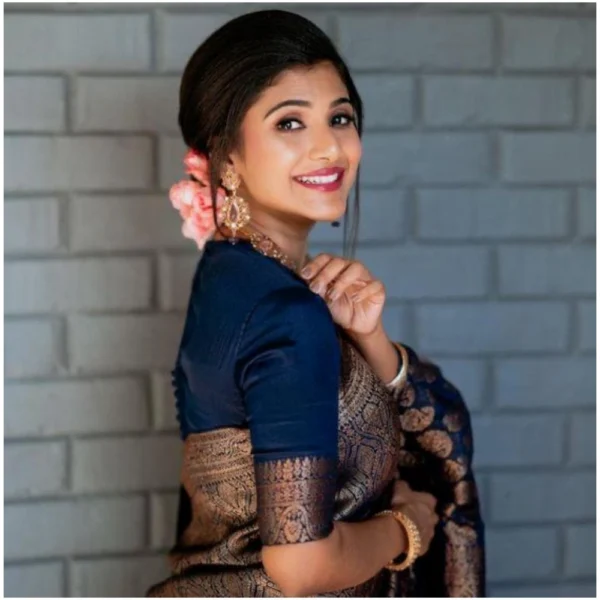 Women's Silk Printed Saree With Unstitched Blouse 5.5Mtr (Blue) - Image 2