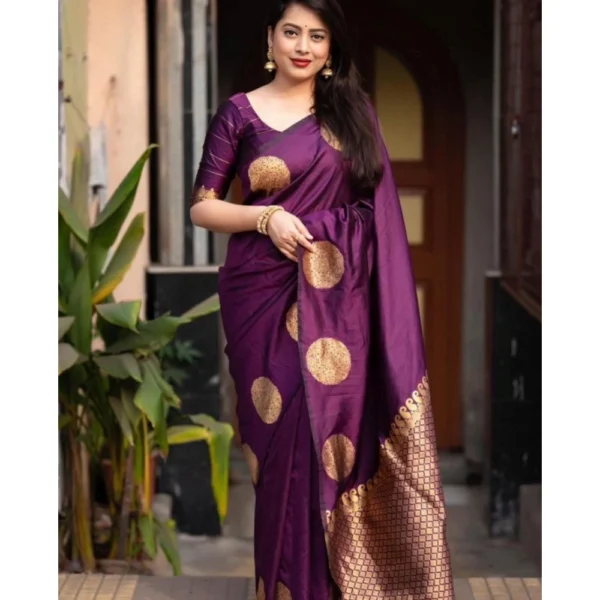 Women's Silk Printed Saree With Unstitched Blouse 5.5Mtr (Wine) - Image 2