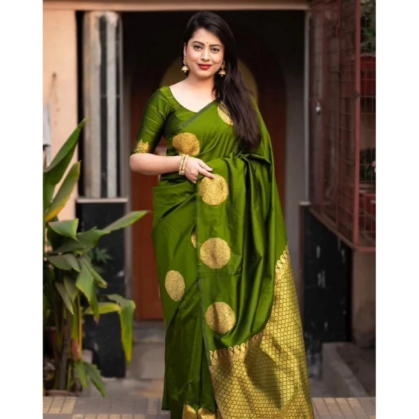 Women's Silk Printed Saree With Unstitched Blouse 5.5Mtr (Green) - Image 2