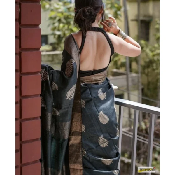 Women's Silk Printed Saree With Unstitched Blouse 5.5Mtr (Black) - Image 3