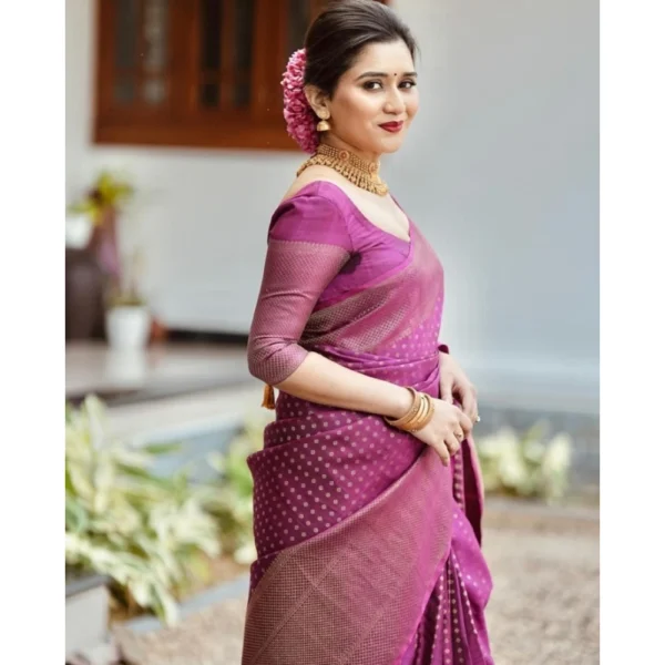 Women's Silk Printed Saree With Unstitched Blouse 5.5Mtr (Purple) - Image 2
